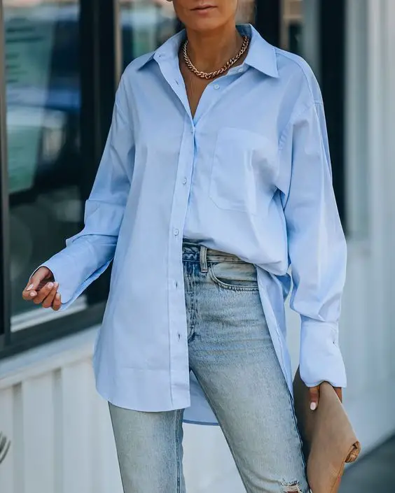 light blue shirt outfit women's, light blue shirt outfit