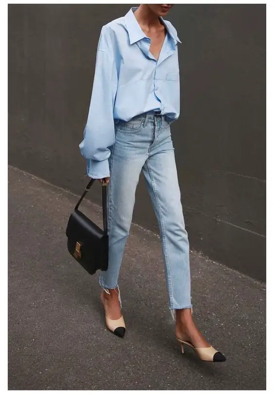 light blue shirt outfit women's, light blue shirt outfit